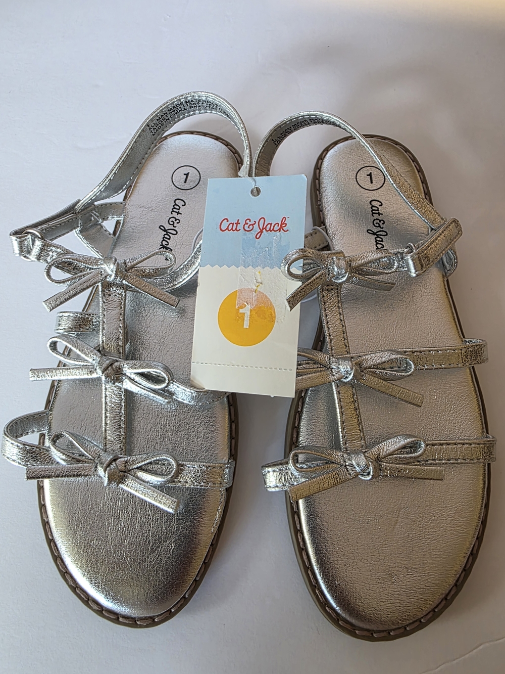 Cat & Jack Silver Bow Strappy Sandals